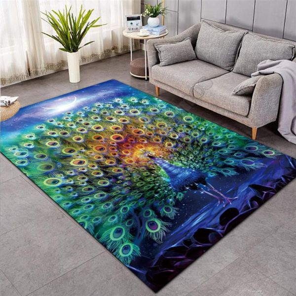 

carpets beautiful peacock 3d printed carpet mat for living room doormat flannel print bedroom non-slip floor rug 01