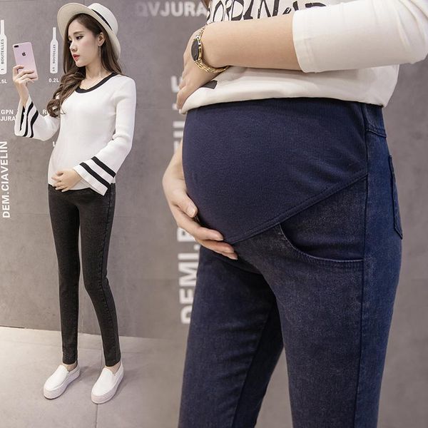 

maternity clothing trousers solid color high jeans pregnancy clothes pencil pregnant woman stomach lift pants mother loaded bottoms, White