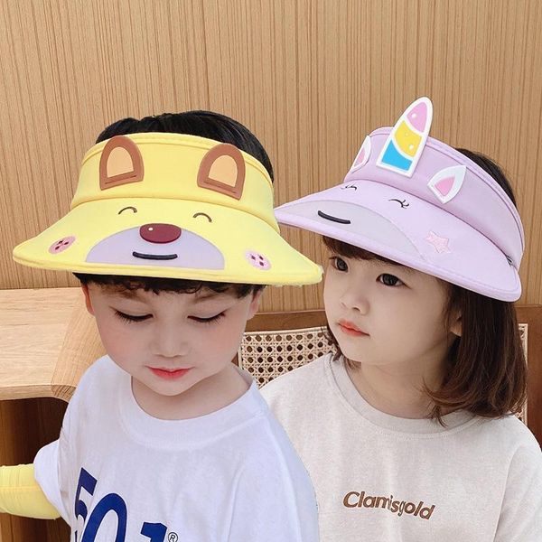 

wide brim hats 2021 fashion summer panama cap visor hat children cartoon bear beach sun baby sombreros, Blue;gray