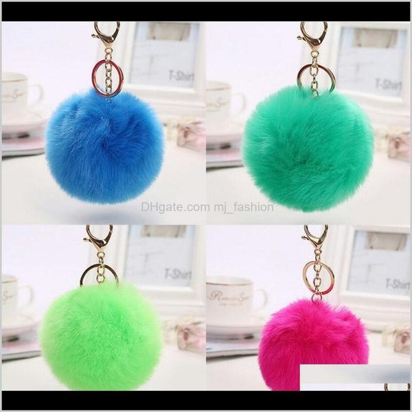 

rings jewelry8cm rabbit soft fur lovely gold metal key chains ball pom poms plush keychain car keyring bag earrings ps2224 drop delivery 202, Slivery;golden