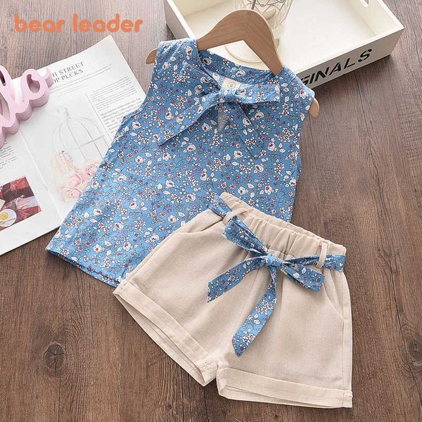 

bear leader girls clothing sets 2021 summer brand girls multi-layer frill sleeveless floral baby shirt + short pant for 3-7 y x0902, White