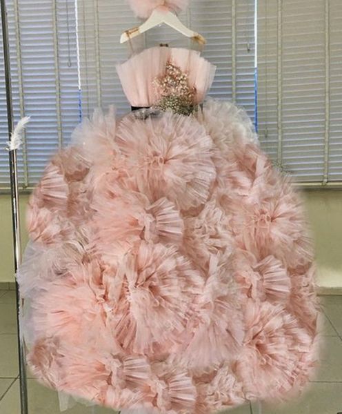 

2021 luxurious lace crystals flower girl dresses ball gown sheer neck hand made flowers lilttle kids birthday pageant weddding gowns zj674, White;blue