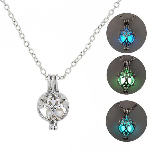 

pendant necklaces 2pcs glow in the dark tree of life locket luminous necklace friend gift, Silver