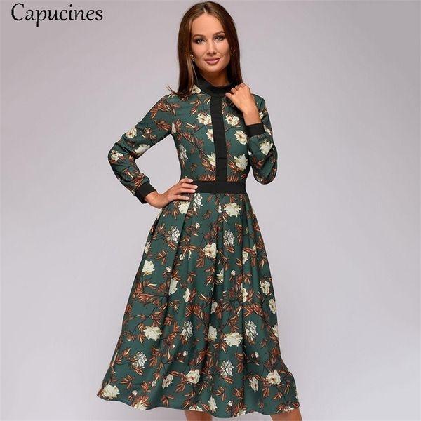 

capucines spring autumn patchwork vintage dress women print long sleeves casual a-line mid-calf dress female vestidos 210409, Black;gray
