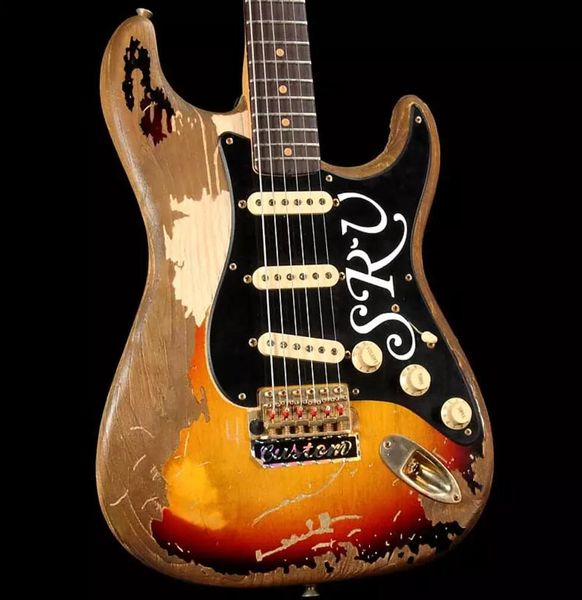 Custom Relic Stevie Ray Vaughan 3 Tone Sunburst SRV ST E-Gitarre, Tremolo-Brücke für Linkshänder, Korpus aus Erle, Vintage-Mechaniken, goldene Hardware