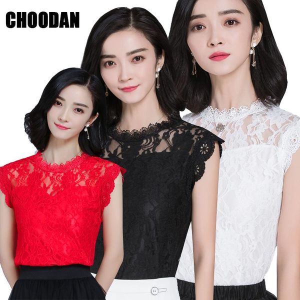 

women's blouses & shirts lace women sleeveless summer 2021 korean style elegant hollow out casual for ladies, White