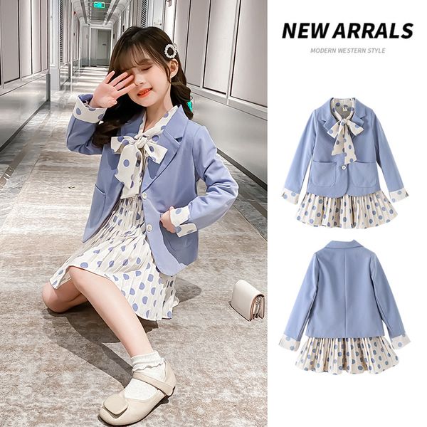 

girls dress spring long-sleeved 2022 new spring and autumn polka dot princess dress in big kids, White