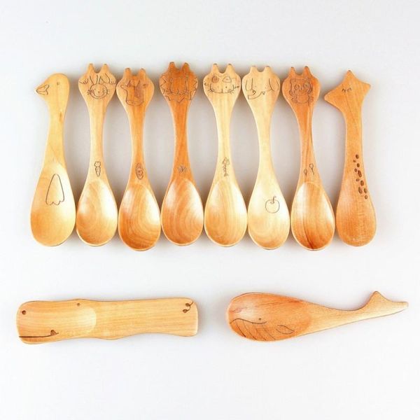 

spoons natural color wooden cartoon animal children spoon cooking for home kitchen
