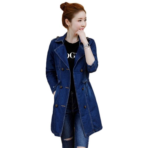 

trench coat women dark blue -5xl plus size 20 spring autumn korean fashion slim embroidery denim windbreaker feminina lr851 210531, Tan;black