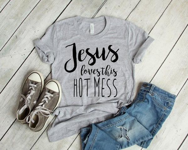 

women's t-shirt christian jesus loves this mess tees black cotton crewneck short sleeve fahion t shirts hop believe blessed harajuku, White