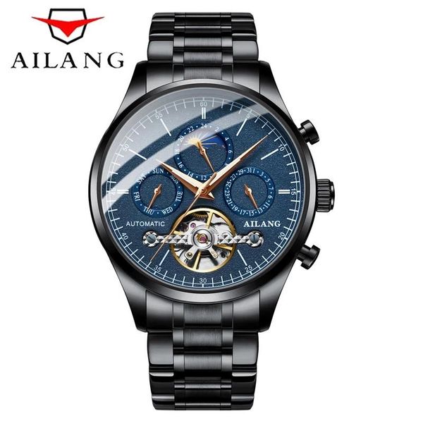 

wristwatches ailang calendar three eye dial fully automatic mechanical watch business luminous waterproof wrist stainless steel 6826b, Slivery;brown