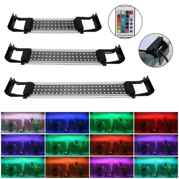 

aquariums lighting europe plug 8w 10w 13w ac 100-240v colorful aquarium light rgb led fish tank aquatic decor clip lamp with remote
