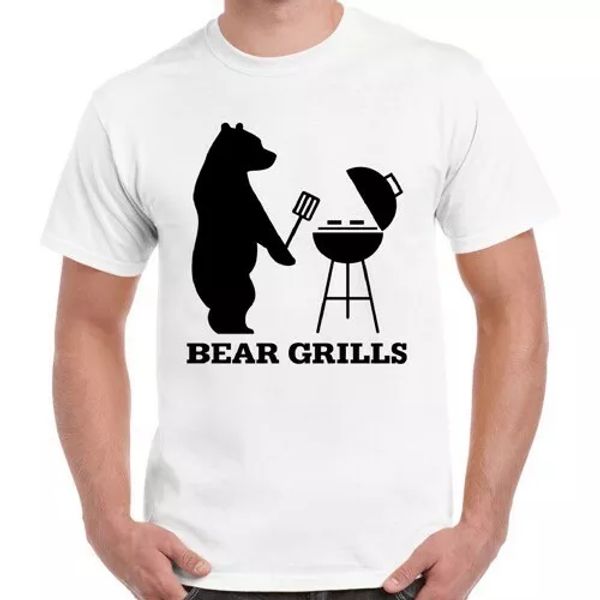 

bear grills funny men women animal bbq vintage retro t shirt 2878, White;black