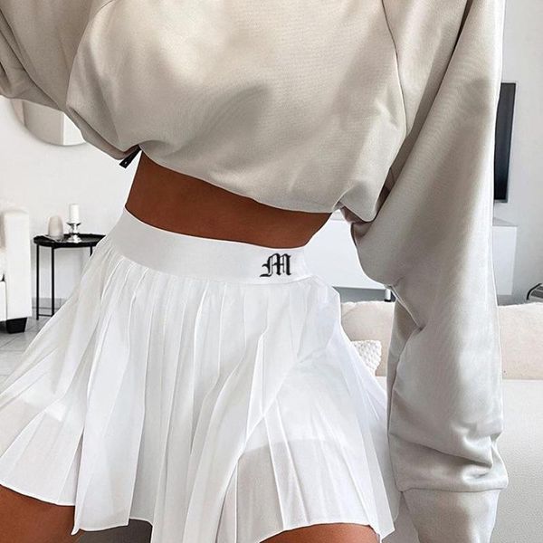 

skirts 2021 casual white mini pleated women shorts letter print high waisted short skirt korean preppy style summer dance, Black