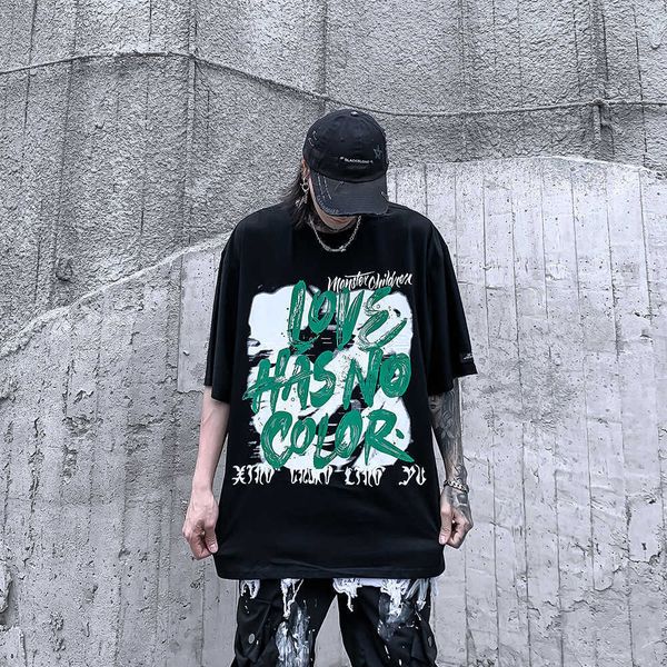 

letter print trendy brand short sleeve t-shirt men hip hop fashion bf lovers loose casual crew neck 5-sleeve, White;black