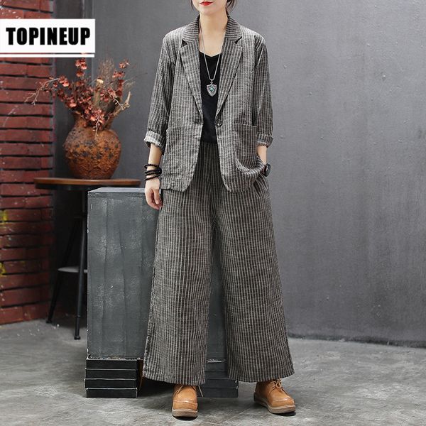 

pants Feminine 2 garments high-quality fall cotton striped linen blazer and ladies'long legs, White