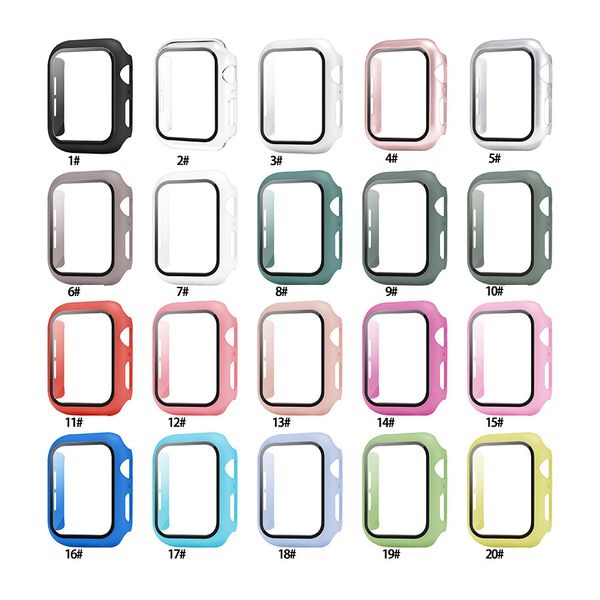 Custodia per orologi in vetro temperato per PC per Apple Watch 38mm 42mm 40mm 44mm Copertura protettiva per schermo intero 20 colori con sacchetto di imballaggio OPP