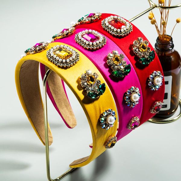 

hair accessories baroque jeweled headband for women girls crystal geometric rhinestone bezel elegant hairband hoop yellow
