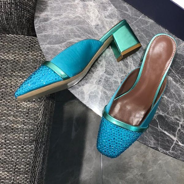 

dress shoes 2021 women candy-colored silk spliced leather set with diamond round head high-heeled slippers loafers, Black