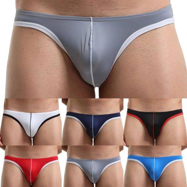 

underpants men underwear cotton panties thong fashion erotic solid color ice silk breathable comfortable brief bulge pouch, Black;white