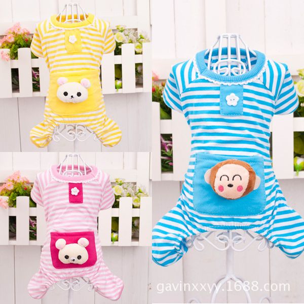 

cute striped four legged cloth cotton pet pocket pajamas cat soft teddy dog autumn and winter