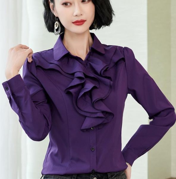 

spring summer ol style slim long sleeve shirt female office lady turn-down collar blouse women blusa women's blouses & shirts, White