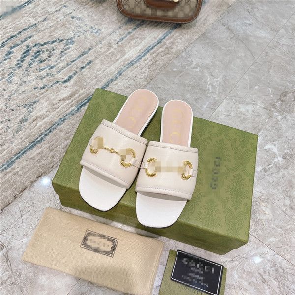 

2021 women's slippers sandals gg&#13gg style summer designer shoes for flat rubber metal clasp eather slide large size 34-40, Black