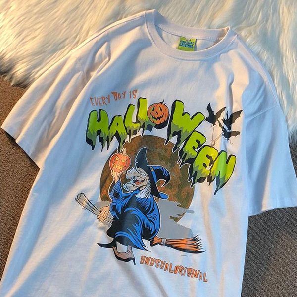 

women's t-shirt harajuku oversized vintage tshirts pumpkin skull fun t shirts women teens girls plus size o-neck summer tees 2021 graph, White