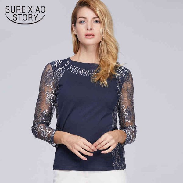 

long sleeve female blusa feninina shirt lace hollow women blouse fashion woman blouses160f 45 210508, White