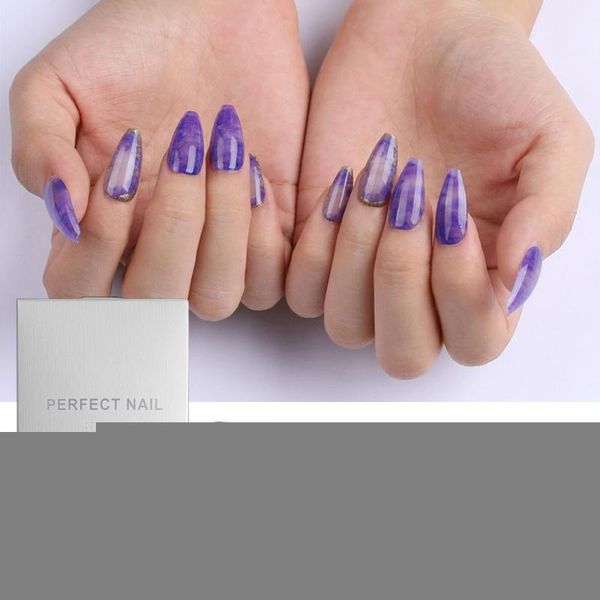 

false nails women artificial long paragraph nail art press on fake purple, Red;gold
