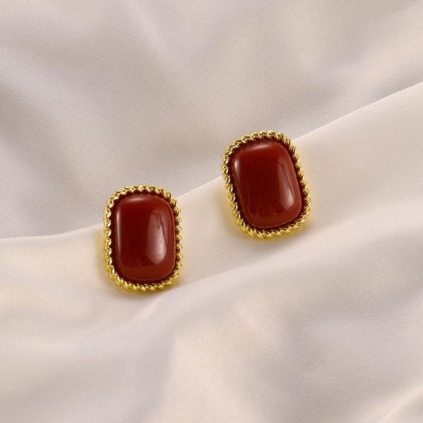 

elegant red geometry resin stud earrings for women fashion wedding party jewelry accessories charming lady, Golden;silver
