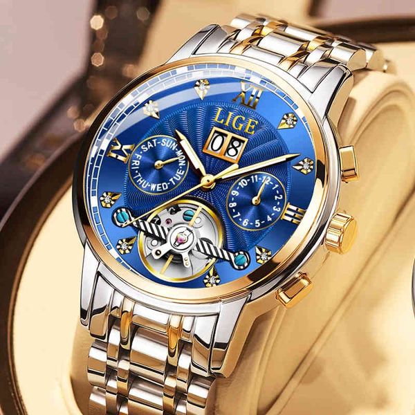 

lights 2021 new fashion luxury men's clock mechanical hollow large iron curtain watertight lightning relogio, Slivery;brown