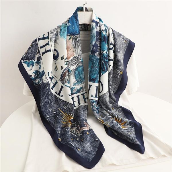 

scarves summer hair wrap headscarf square scarf for women print shawl neckerchief female headband foulard twill hijab bandana, Blue;gray