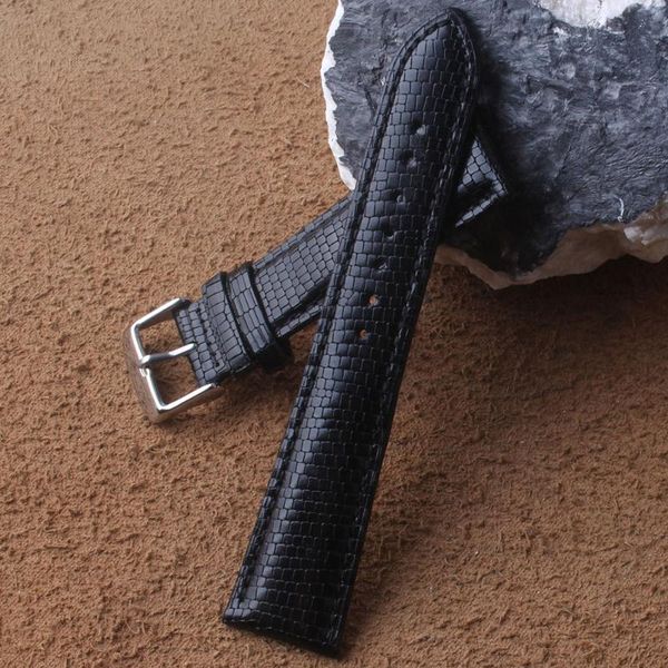 

watch bands clearance watchbands lizard leather and cowhide strap black 22mm pin buckle soft waterproof wrist band accessories, Black;brown