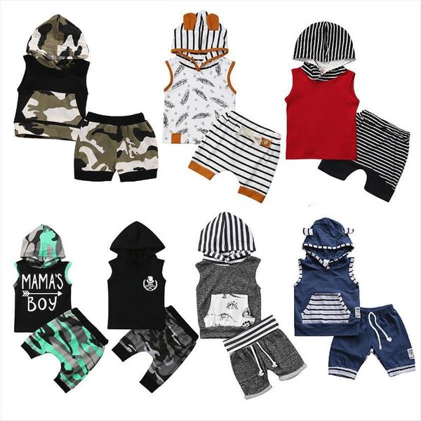 

kids baby boys clothes sets summer toddler hooded vest short pants outfits 2pcs casual clothing 0 24m, White