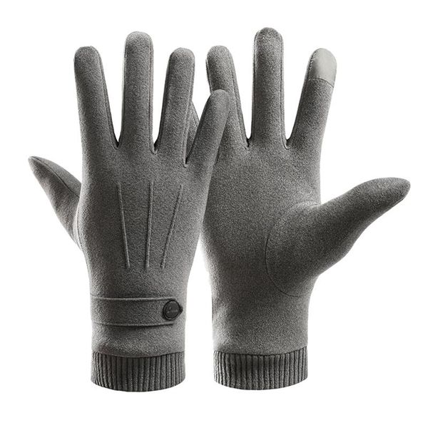 

sports gloves winter keep warm touch screen plus velvet inside suede mens fashion simple cold protection thicken man outdoor, Black