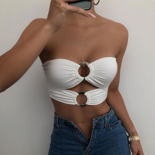 

bustiers & corsets women's ring front tube strapless sleeveless solid color cutout ruched crop brown/white/black, Black;white