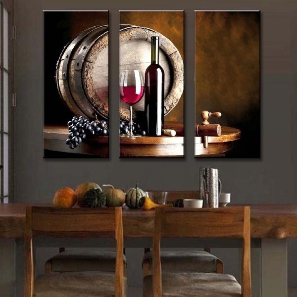 

3 pieces modern still life flat barrel painting print on canvas grape and wine bottle wall art bar restaurant decor