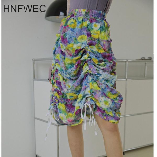 

skirts monet garden floral skirt high waist wrap ruched summer drawstring 2021 flower fashion u214, Black