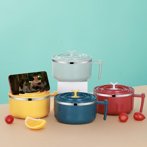 

bowl with cover 304 stainless steel material anti-scalding sealed tableware large capacity noodle soup kitchen utensils set bowls