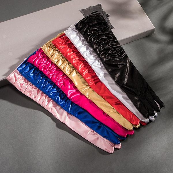 

bridal gloves women's pink long satin finger dance black for special occasion evening party femme st283, White
