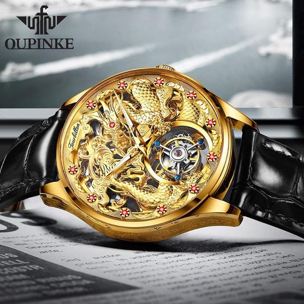 Designer Watch Real Watch Top Tourbillon Luxus mechanischer Gold Dragon wasserdicht