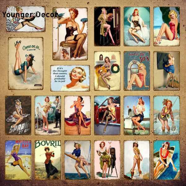 

europe pin up girl poster metal tin signs vintage wall art painting bar pub cafe shop home decor lady plaque yi-141