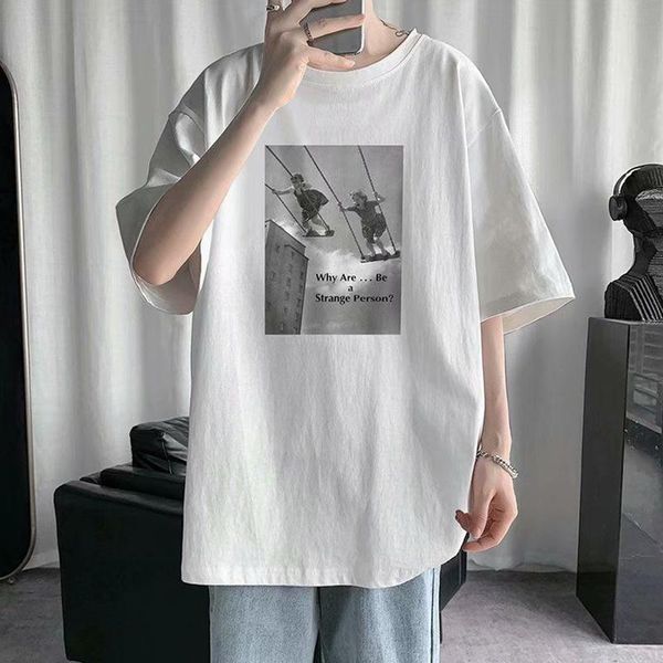 

printed round neck cartoon short-sleeved t-shirts boys summer 2021 couple loose harajuku clothes tshirts men t shirt men's, White;black