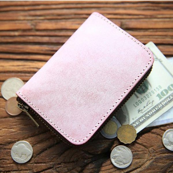 

retro style genuine leather short men and women zipper wallet luxury wipe wax cowhide small purse fashion cardholder gift choice wallets, Red;black