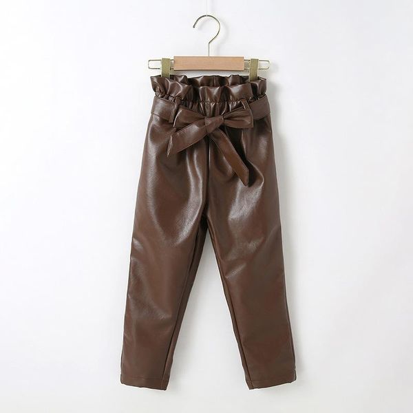 

trousers 2021 spring and autumn children korean fashion trendy girls leather pants western style brown baby clothes, Blue