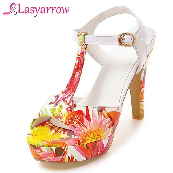 

lasyarrow big size 31-46 fashion women bohemia flower print high heel shoes party wedding peep toe platform sandals rm381, Black