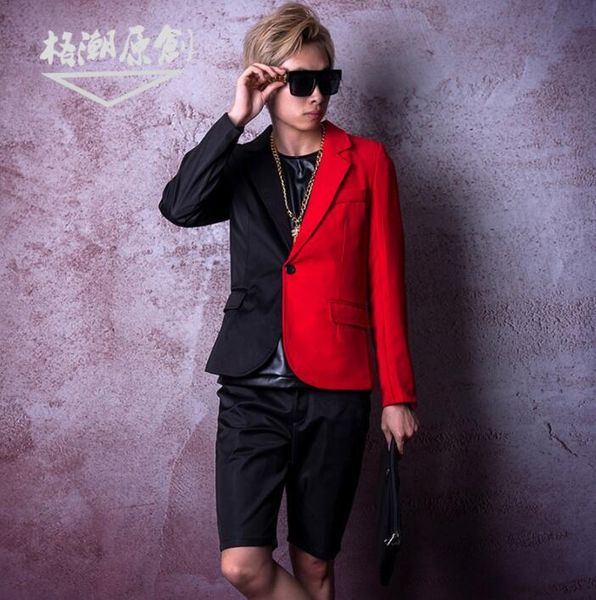 

men's suits & blazers blazer men designs black red splice jacket mens coat stage costumes for singers clothes dance star style dress pu, White;black