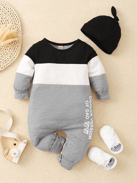

baby glasses & letter graphic colorblock jumpsuit & hat she, Blue