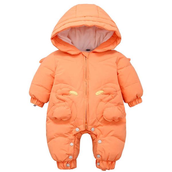 Recém-nascido Jumpsuit Roupas 2021 Nova Criança Cisne Desenhos Animados Romper Engrossar Quente Bonito Bebê Bebê Down Para Roupas Infantias Meninas 0-24month H0909